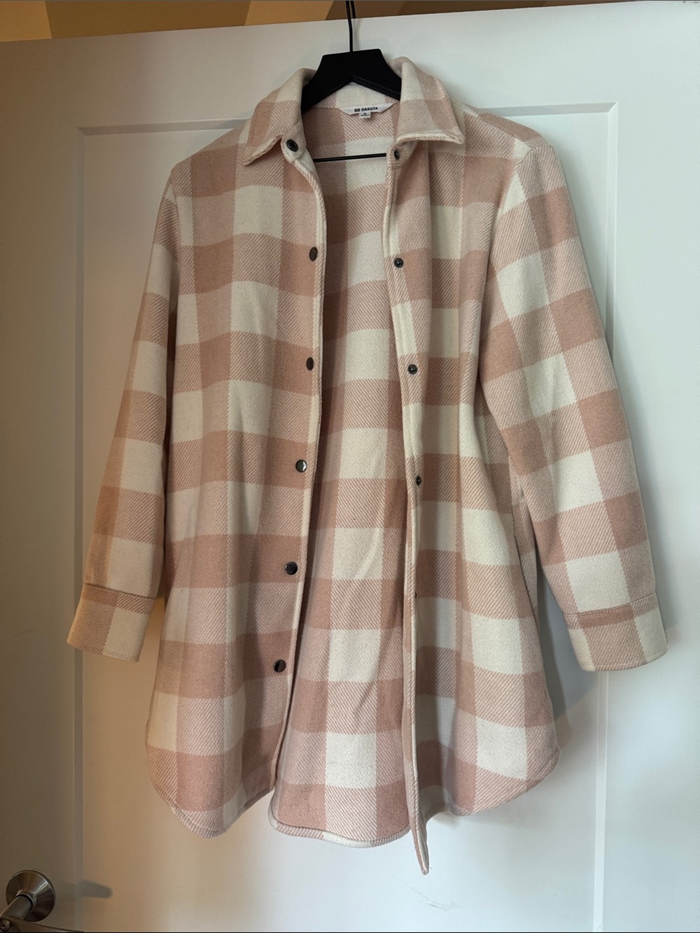BB Dakota Pink and Cream Plaid Button-Front Shacket